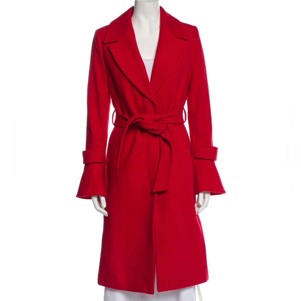 Joie Red Belted Wool Coat Bell Sleeves Size M